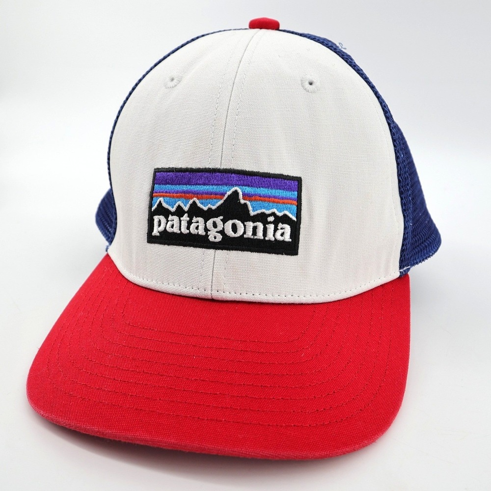 Patagonia P-6 Logo Trucker Hat Red White Blue Mesh Snapback Cap Unisex OSFA